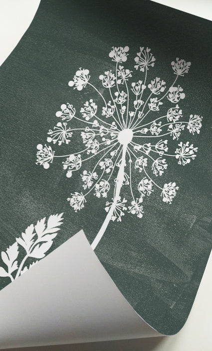 Modern botanical gallery wall featuring minimalist wildflower silhouettes in green and charcoal tones