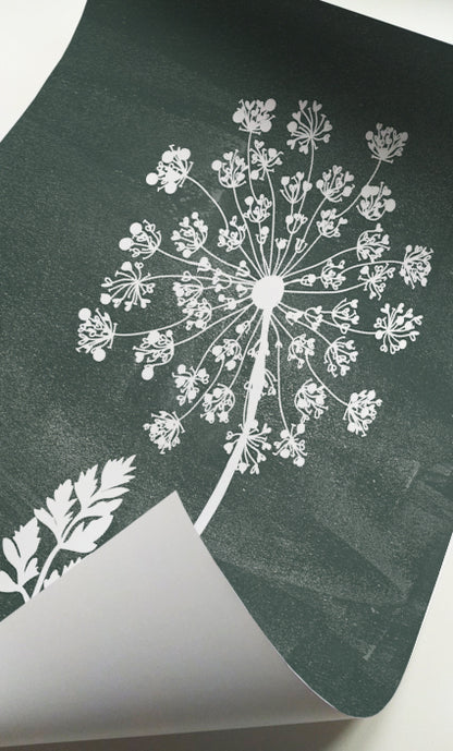 Modern botanical gallery wall featuring minimalist wildflower silhouettes in green and charcoal tones