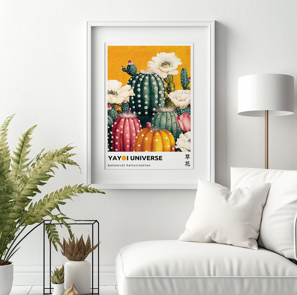 Bold botanical wall art – abstract flower poster in Japandi style with Kusama-inspired design