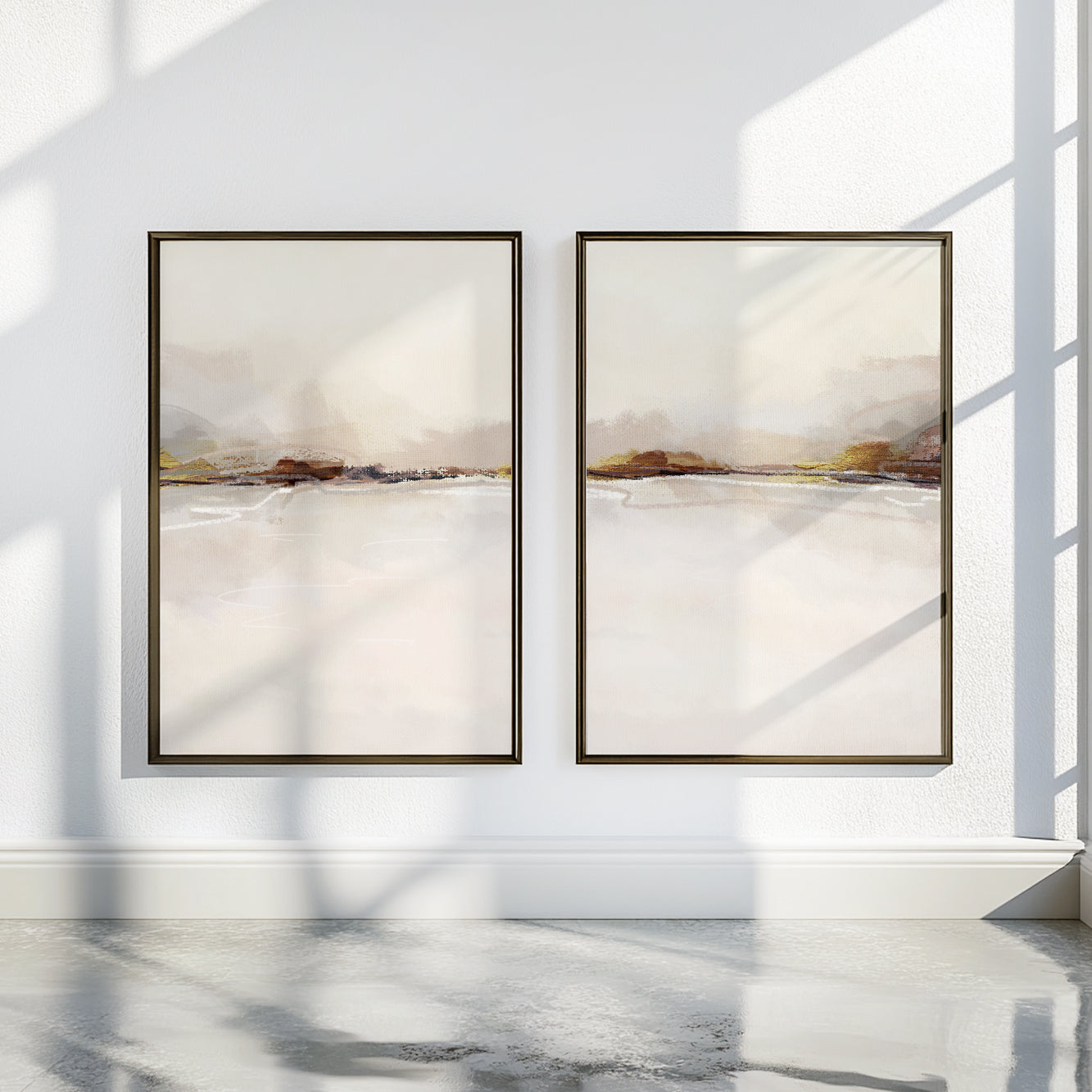 Contemporary panoramic landscape wall art with soft painterly textures