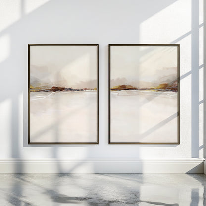 Contemporary panoramic landscape wall art with soft painterly textures