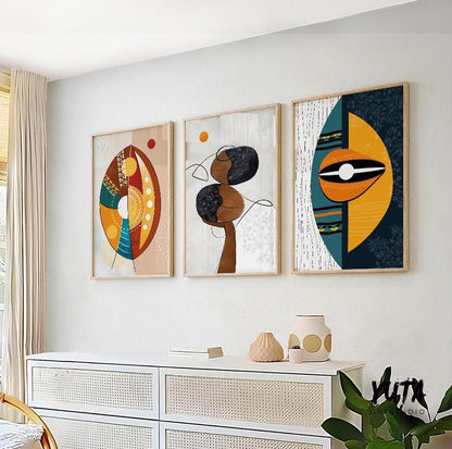 Modern african american art set of 3 print. Abstract ethnic colorful gallery wall set. Contemrorary minimalist above bed africa art