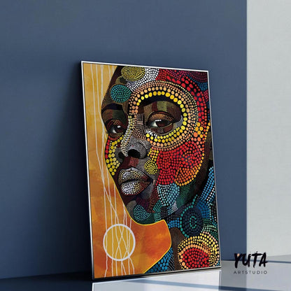 Modern abstract black woman portrait. Bright african american art, girly minimalist print, extra large above bed aesthetic room decor