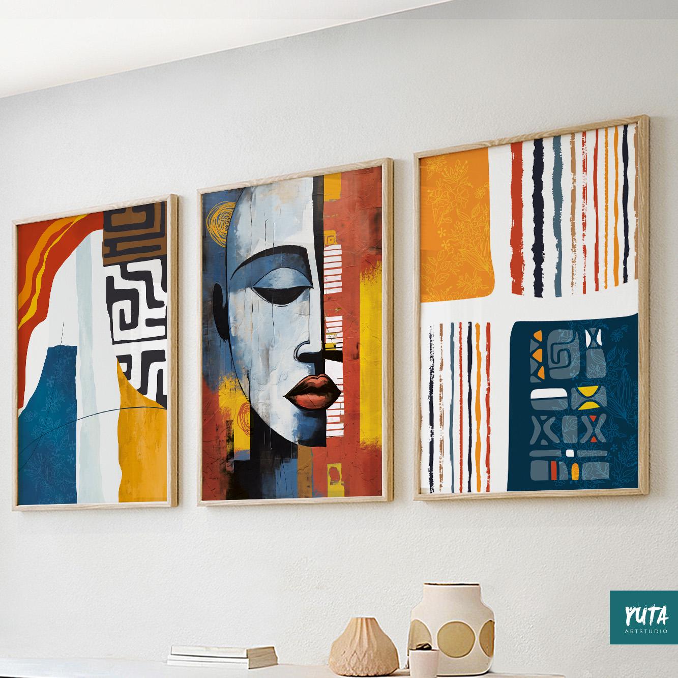 Minimal abstract people art – African American female portrait set for modern wall styling.