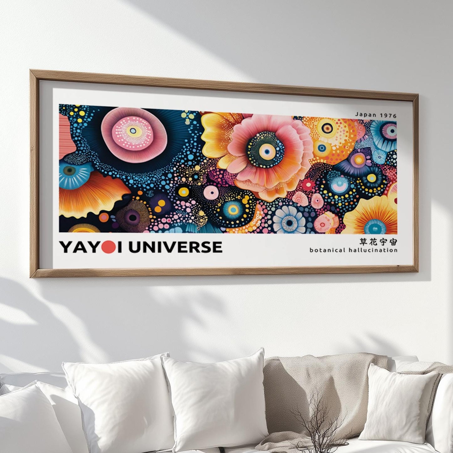 Framed botanical floral print in bold colors, unboxed and ready for wall display.