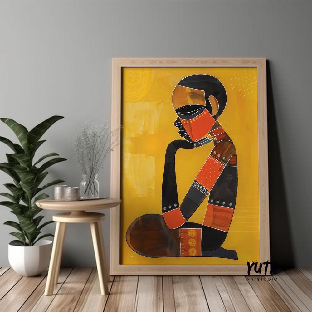 Modern abstract african wall art print. Contemporary colorful abstract ethnic living room poster.