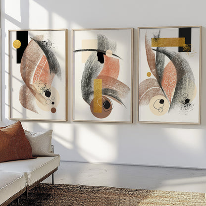 Modern abstract artwork combining textured brushstrokes with layered neutral shapes