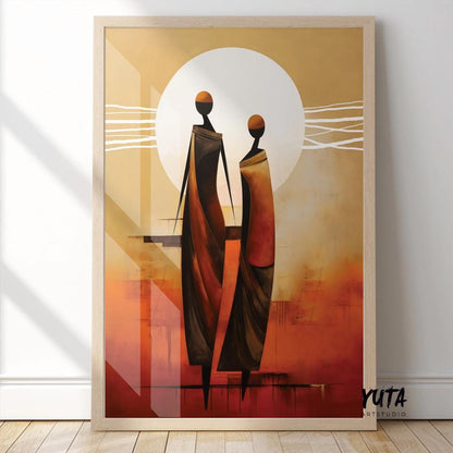 Modern minimalist neutral african wall art print. Contemporary abstract femile figures extra large poster, african ethnic home gift idea