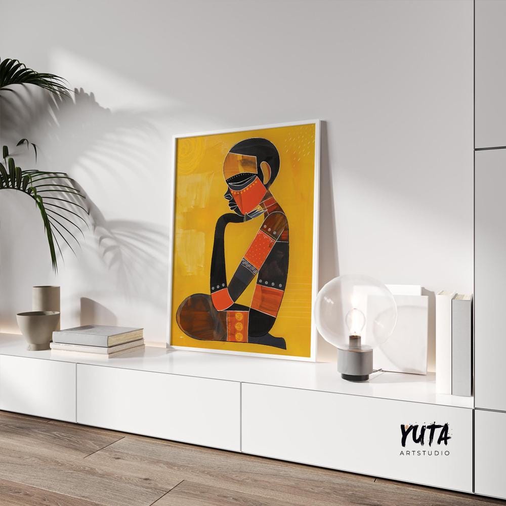 Modern abstract african wall art print. Contemporary colorful abstract ethnic living room poster.
