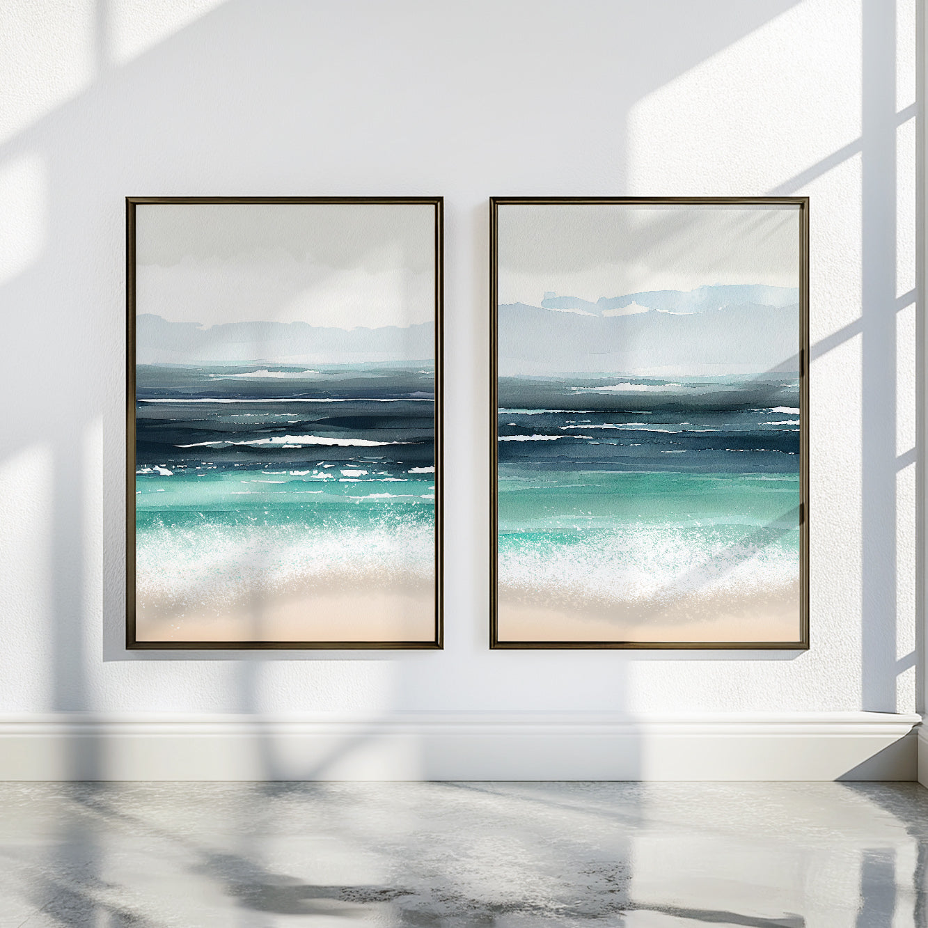 Aqua and navy contemporary abstract wall art