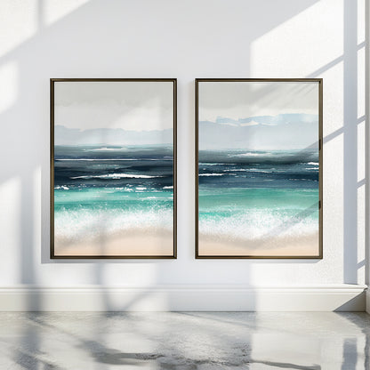 Aqua and navy contemporary abstract wall art