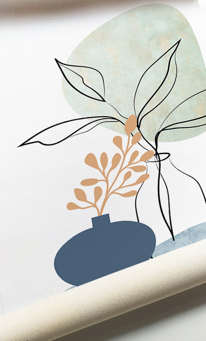 Elegant botanical gallery wall featuring minimalist flowers and artistic line illustrations