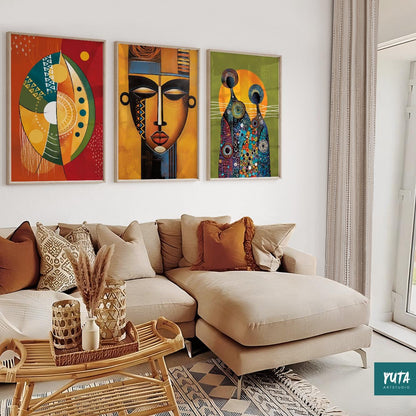 Afrocentric wall decor set – bold African American portrait prints for expressive home styling.