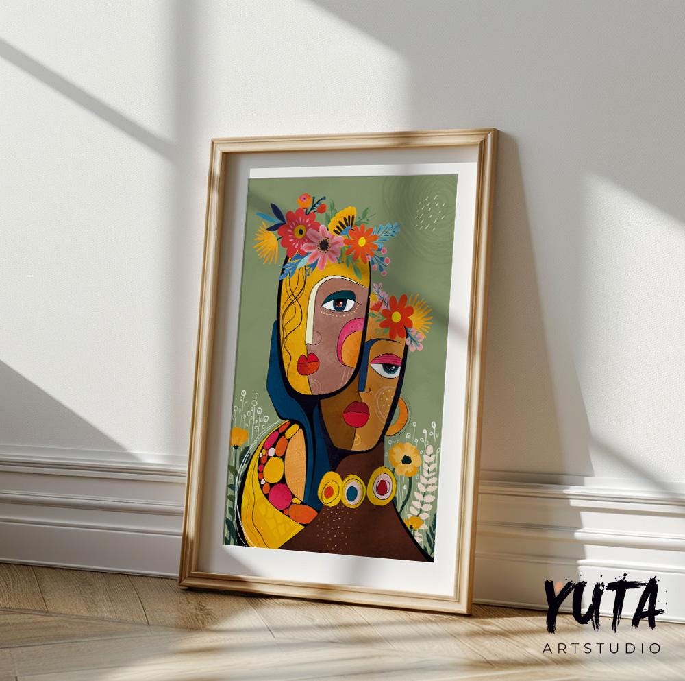 Colorful abstract woman portrait. Modern  african american art print, black women poster, aesthetic room decor, Living room wall art