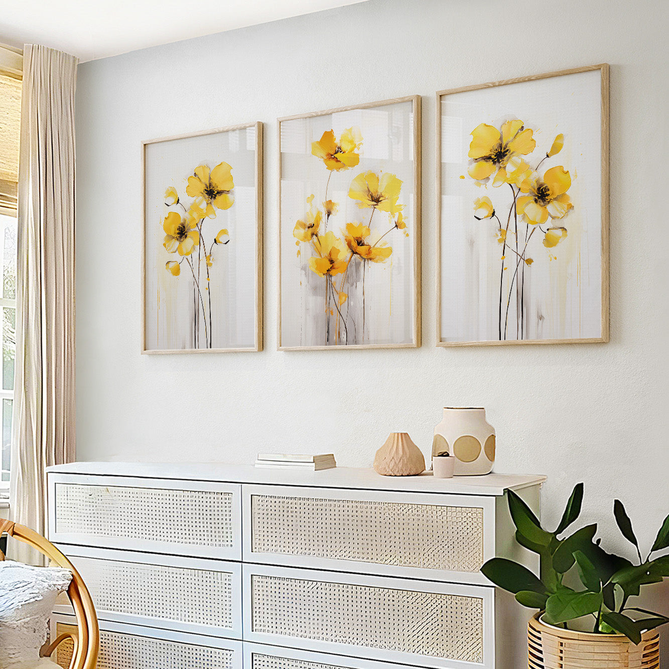 Minimalist yellow botanical gallery wall set