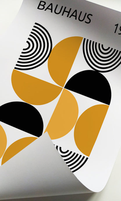 Contemporary mustard Bauhaus posters for living room or office