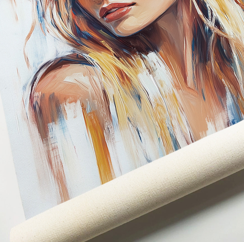 Cowgirl portrait art print with expressive brushstrokes and warm western colors