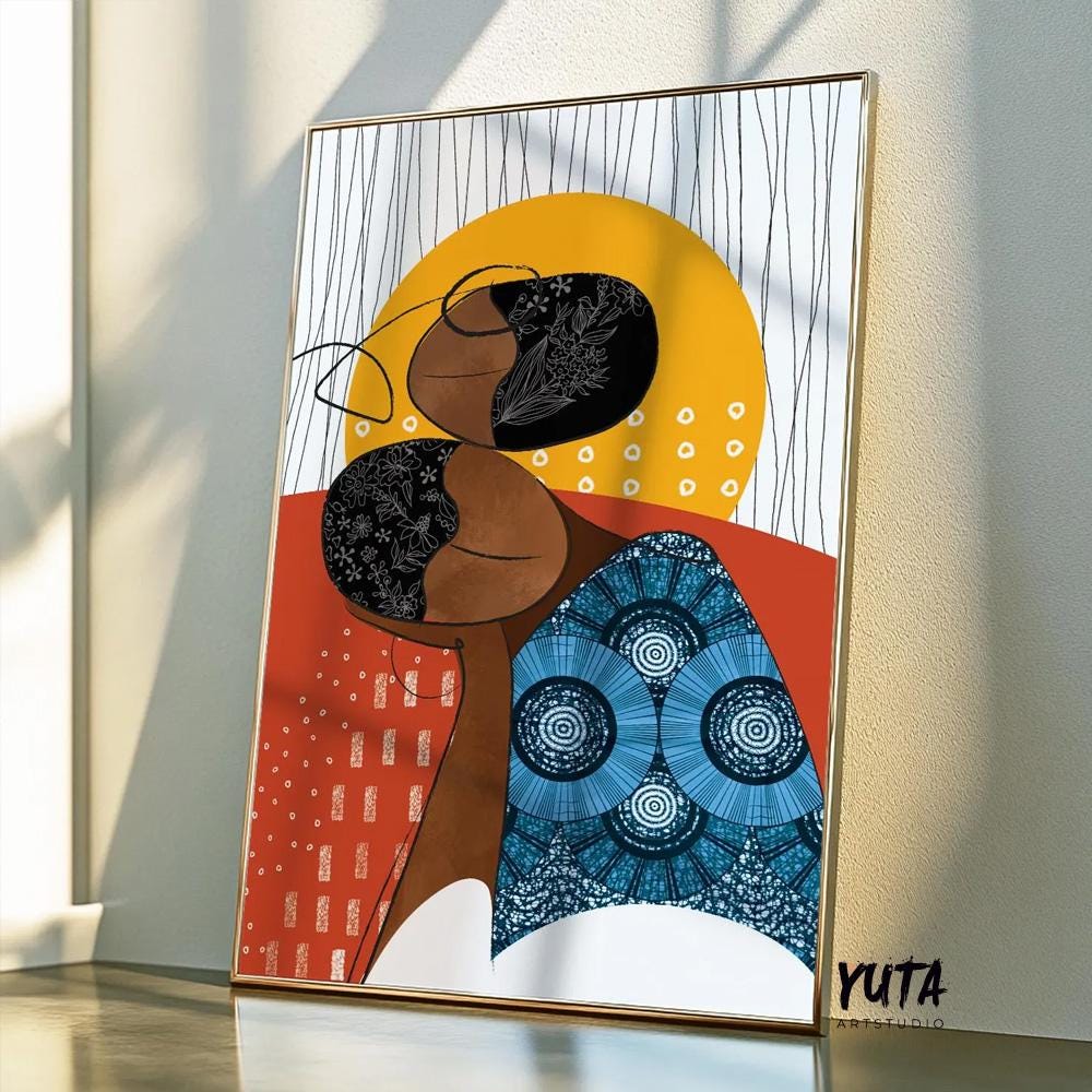 Contemporary African wall art print in bold and vibrant colors.