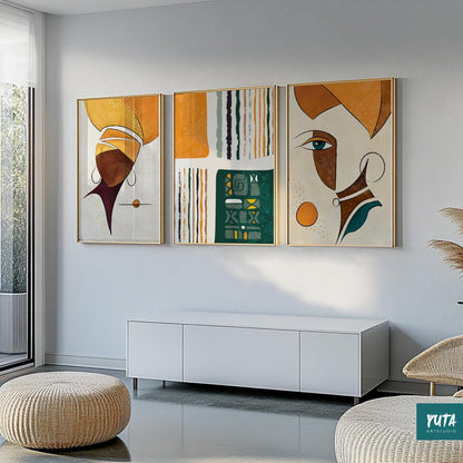 Black woman wall art – abstract African American female portraits for modern minimalist decor.