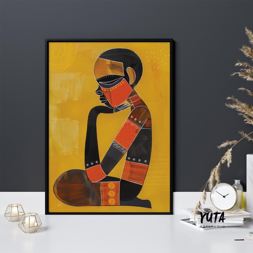 Modern abstract african wall art print. Contemporary colorful abstract ethnic living room poster.