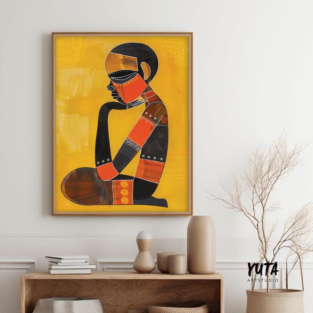 Modern abstract african wall art print. Contemporary colorful abstract ethnic living room poster.