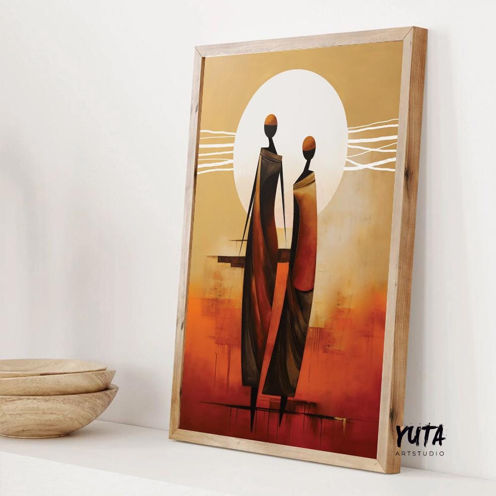 Modern minimalist neutral african wall art print. Contemporary abstract femile figures extra large poster, african ethnic home gift idea