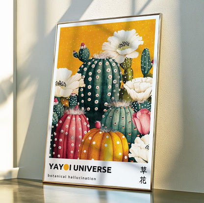 Japandi floral abstract wall art – modern poster inspired by Yayoi Kusama’s dotted visual language.