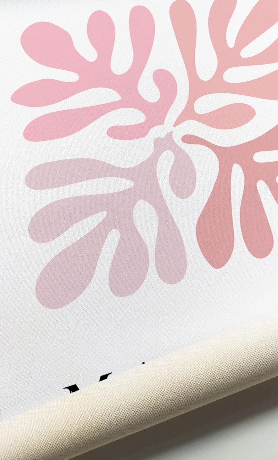 Abstract pink botanical shapes in pastel minimalist style on unframed rolled canvas print
