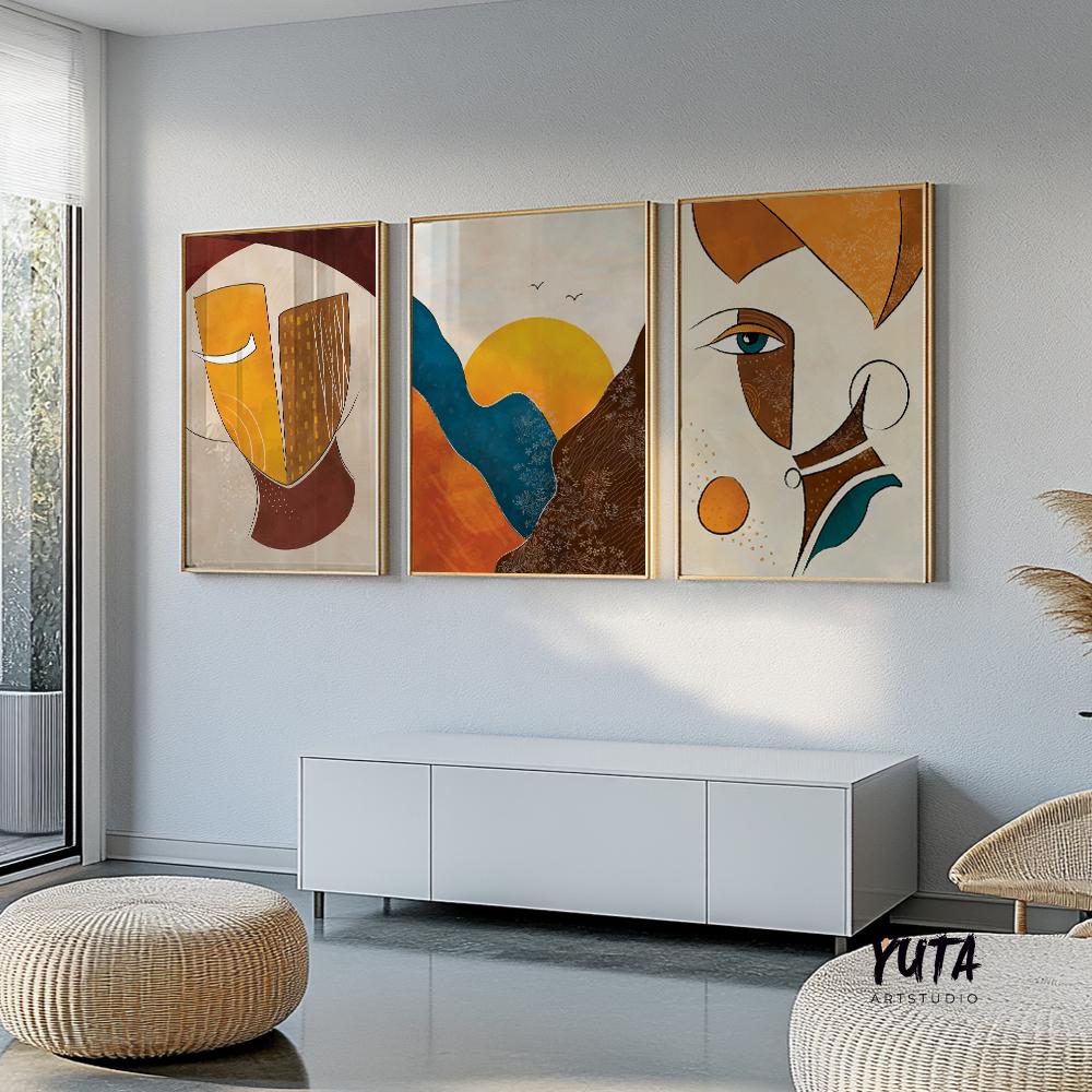 Modern abstract african art set of 3 prints. Contemporary colorful african wall art. Minimalist poster gallery wall set aesthetic room decor