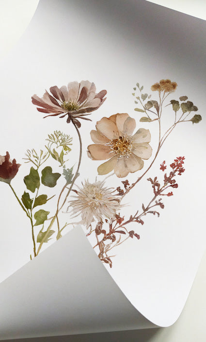 Elegant botanical wall art set featuring soft wildflower arrangements