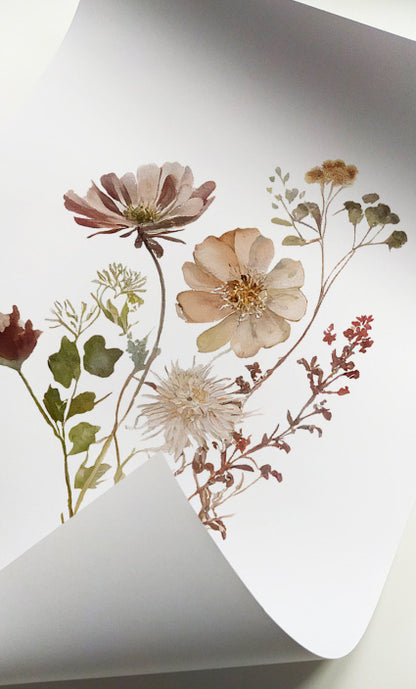 Elegant botanical wall art set featuring soft wildflower arrangements