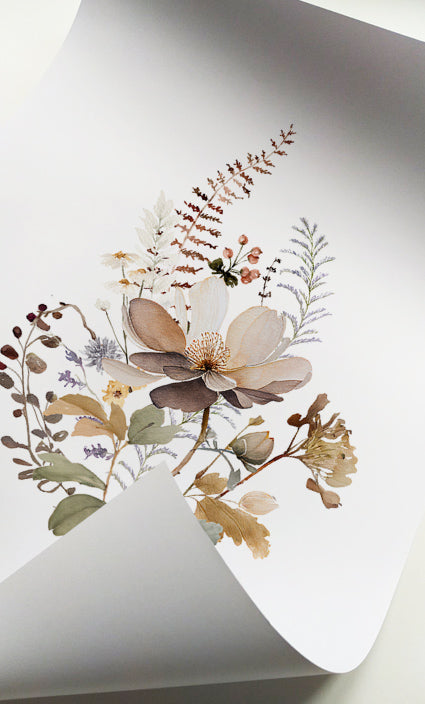 Elegant botanical artwork with delicate wildflower bouquets