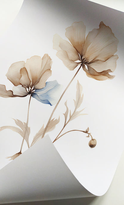 Watercolor flower print set with delicate beige blossoms