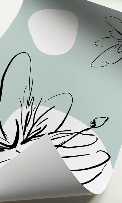 Elegant floral line art set with modern sage abstract shapes