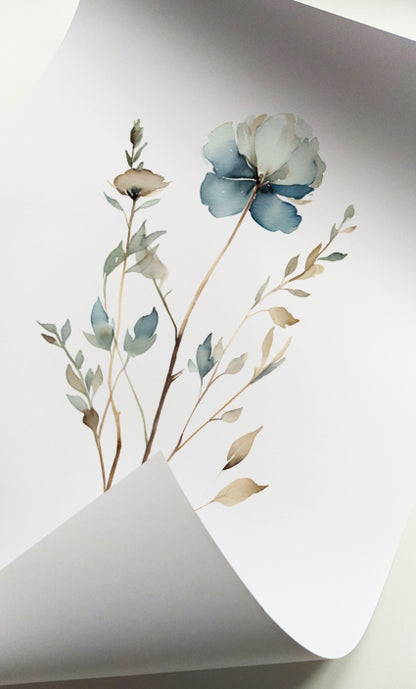 Soft blue floral wall art set for bedroom decoration
