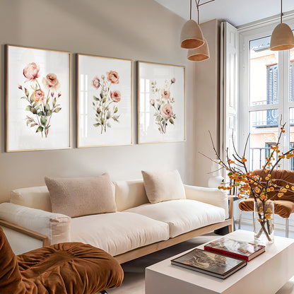 Romantic floral wall art set for modern bedroom décor