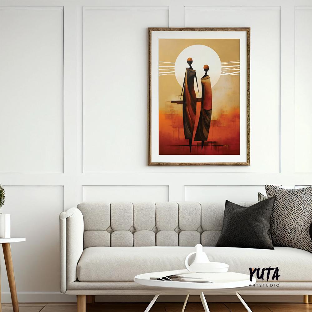 Modern minimalist neutral african wall art print. Contemporary abstract femile figures extra large poster, african ethnic home gift idea