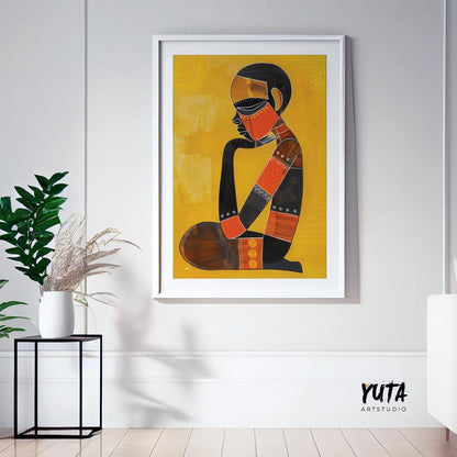 Modern abstract african wall art print. Contemporary colorful abstract ethnic living room poster.