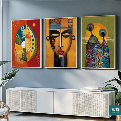 Set of 3 Afrocentric prints – modern abstract Black woman portraits for vibrant and bold wall decor.