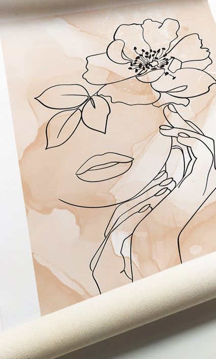 Abstract female line art with elegant flower illustrations for modern interiors