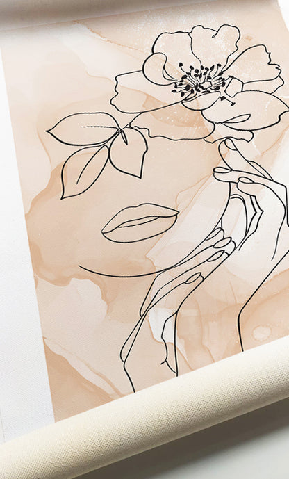 Abstract female line art with elegant flower illustrations for modern interiors