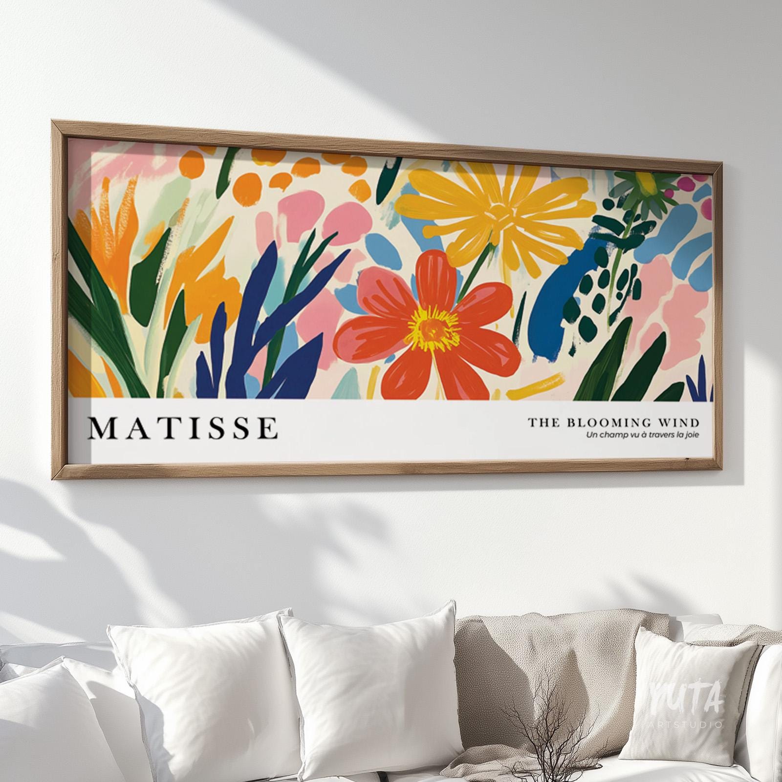Floral print wall art inspired by Matisse featuring vibrant flowers and contemporary botanical styling
