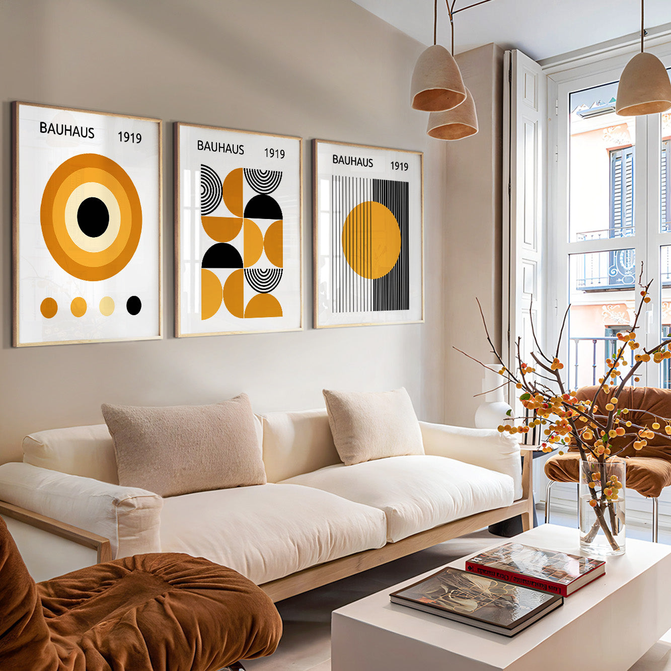 Modern geometric wall art inspired by Bauhaus design