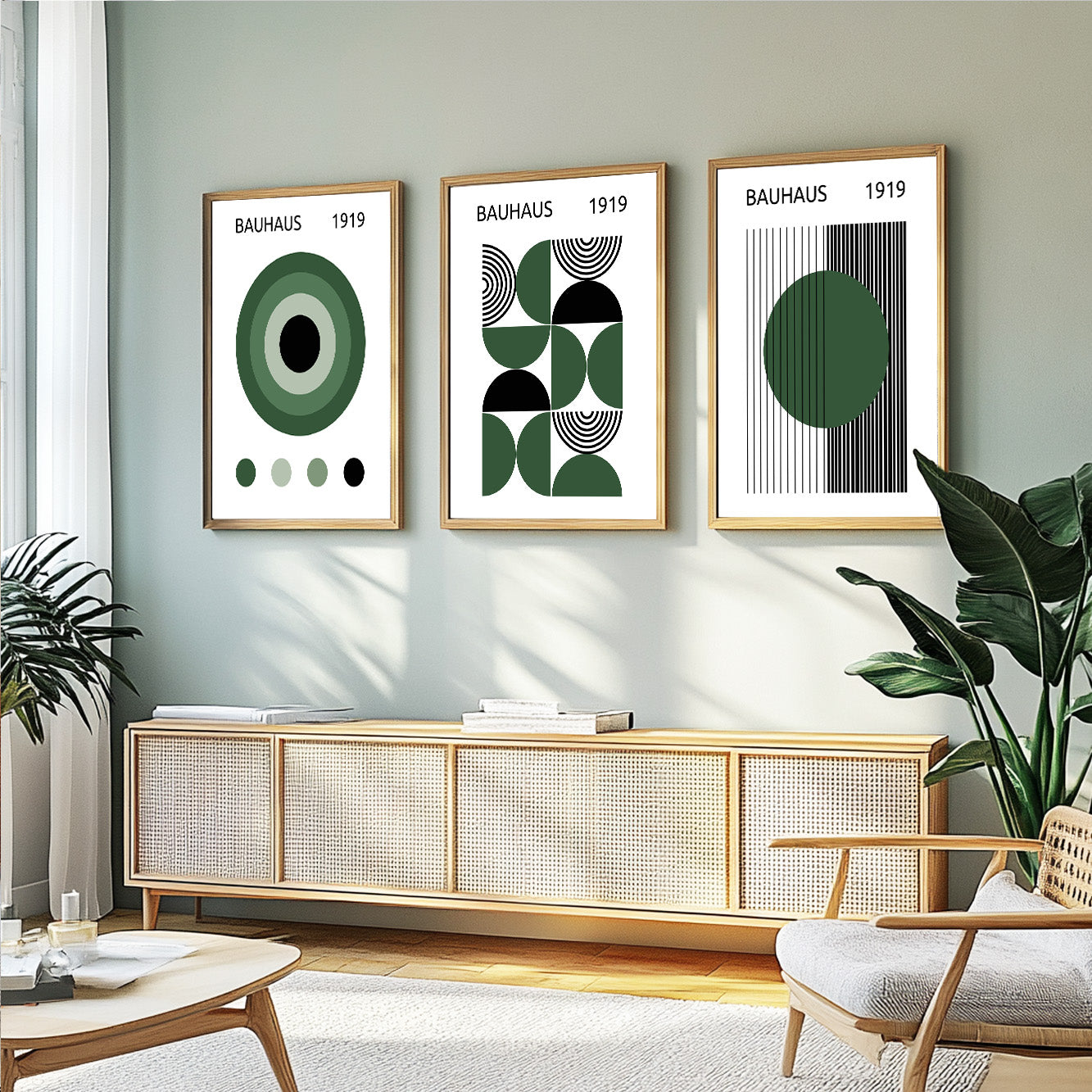 Scandinavian Bauhaus poster set with minimalist shapes