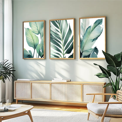 Minimalist palm leaf prints for modern living room décor