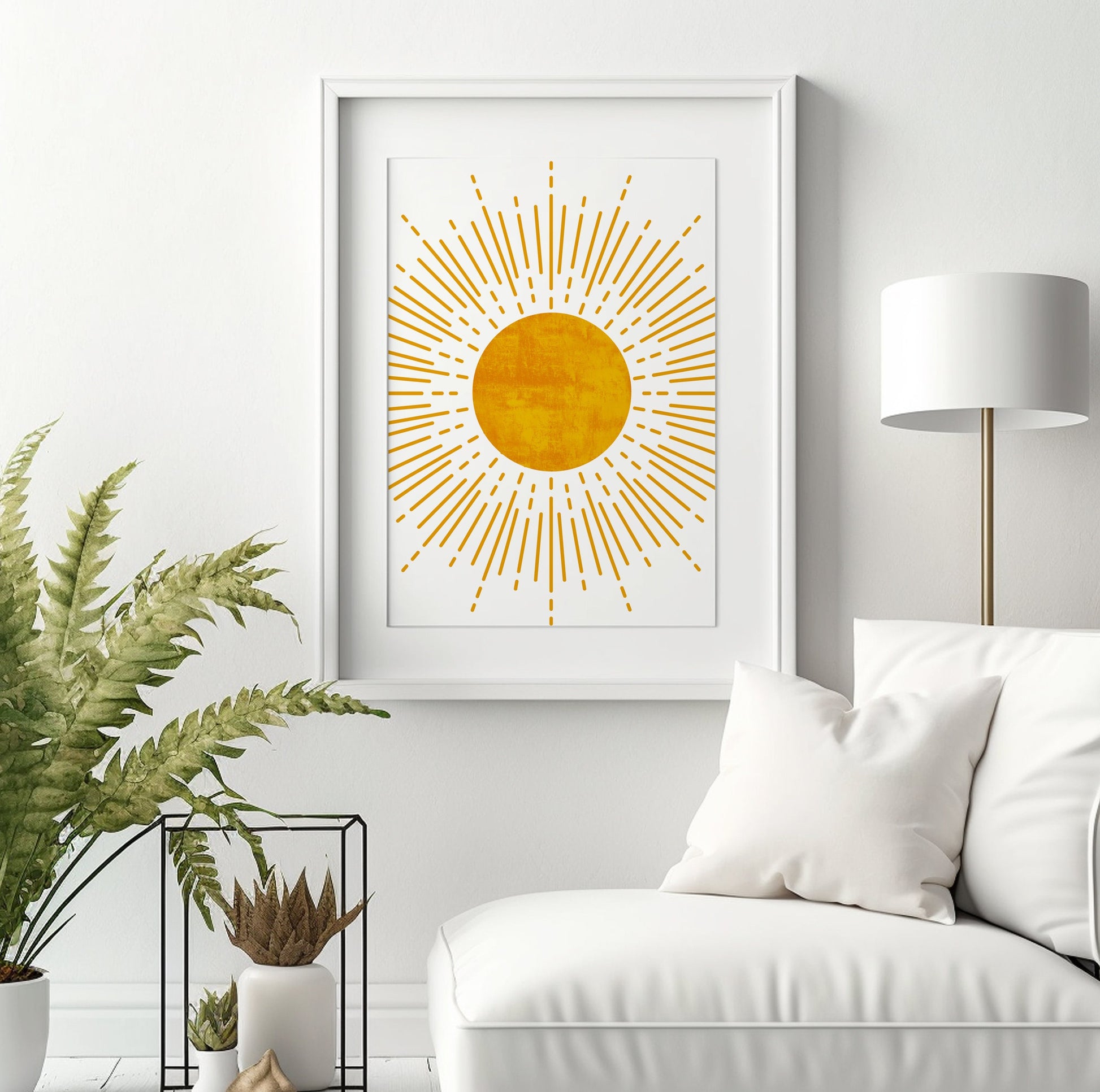 Sun mustard yellow modern boho print