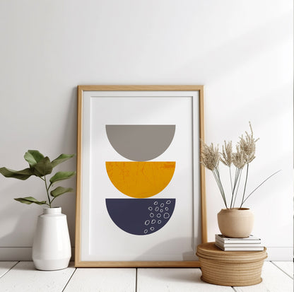 Blue gray mustard yellow modern boho print