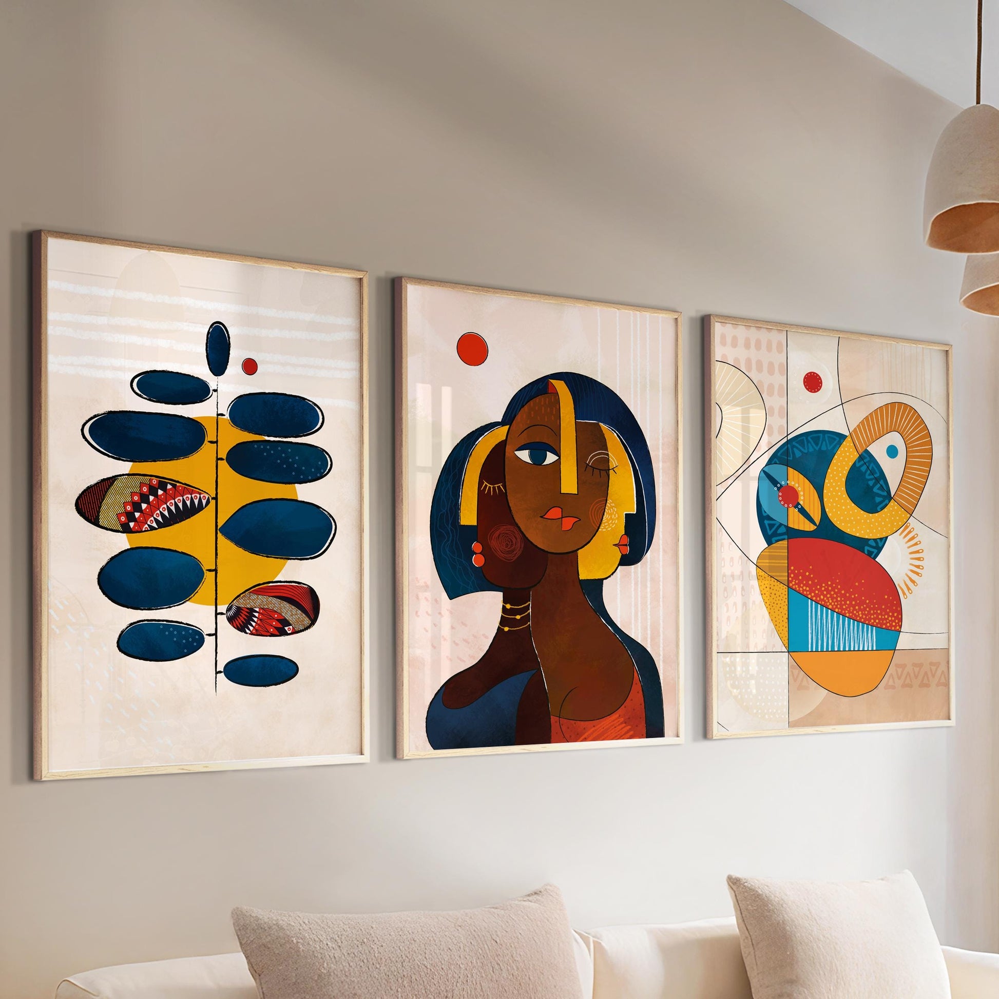 Modern abstract african art set of 3 print. Black women art, ethnic gallery wall set, colorful african posters,  vibrant living room artAbstract African Art
Black Woman art
african american art
colorful african art
above bed decor
3 piece wall art
mid century modern
trio african artwork
Afro woman poster
african boho prints
black women tryptich
Apartment wall decor
ethnic original art
