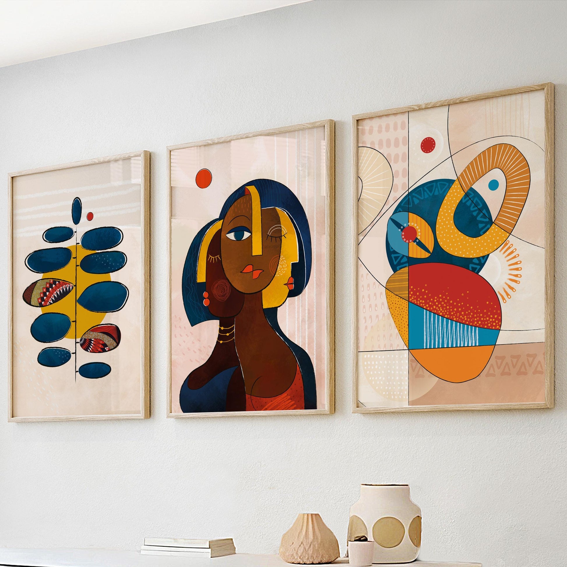 Modern abstract african art set of 3 print. Black women art, ethnic gallery wall set, colorful african posters,  vibrant living room artAbstract African Art
Black Woman art
african american art
colorful african art
above bed decor
3 piece wall art
mid century modern
trio african artwork
Afro woman poster
african boho prints
black women tryptich
Apartment wall decor
ethnic original art