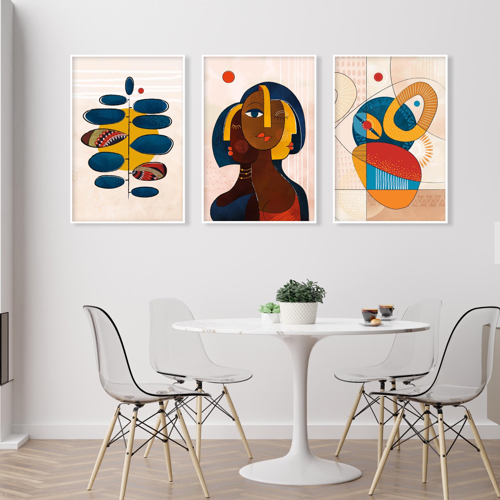 Modern abstract african art set of 3 print. Black women art, ethnic gallery wall set, colorful african posters,  vibrant living room artAbstract African Art
Black Woman art
african american art
colorful african art
above bed decor
3 piece wall art
mid century modern
trio african artwork
Afro woman poster
african boho prints
black women tryptich
Apartment wall decor
ethnic original art